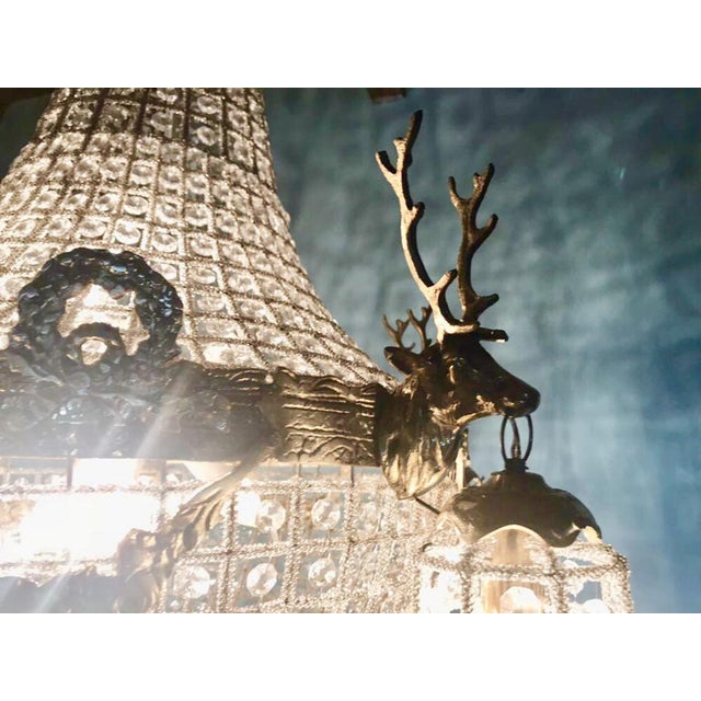 1970 French Louis XVI Gold Bronze Deer Head Chandeliers Pair For Sale - Image 14 of 16