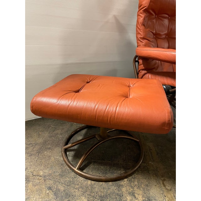 Mid Century Modern Orange Leather Ekornes Stressless Recliner Chair