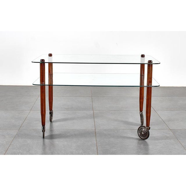 Wood and Glass Coffee Serving Cart attributed to Gio Ponti for Vitrex, Italy, 1940s For Sale - Image 9 of 17