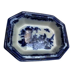 Antique R & M Dark Flow Blue Pheasant Pattern Octagonal Oval Serving Bowl