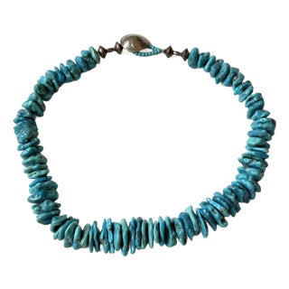 Vintage Southwest Turquoise Beaded Necklace With Indian Nickel Clasp For Sale