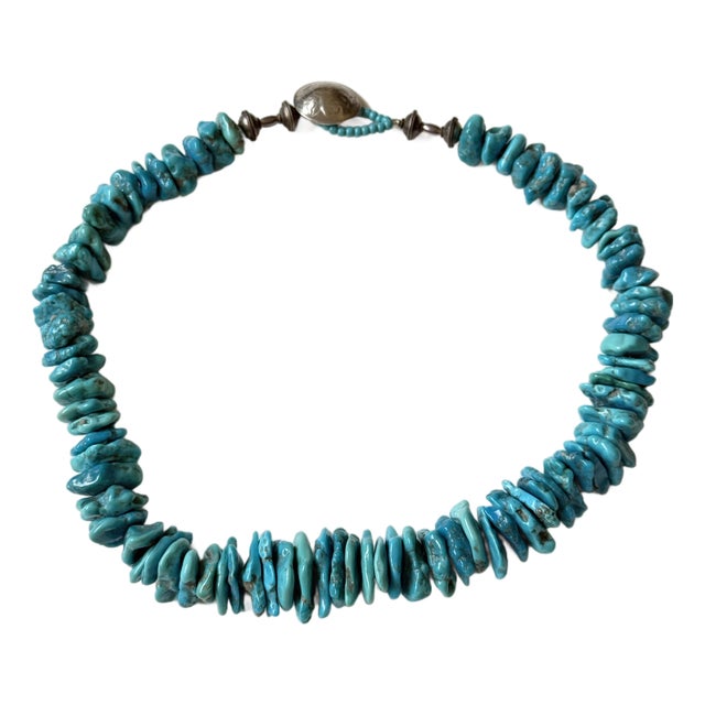 Vintage Southwest Turquoise Beaded Necklace With Indian Nickel Clasp For Sale
