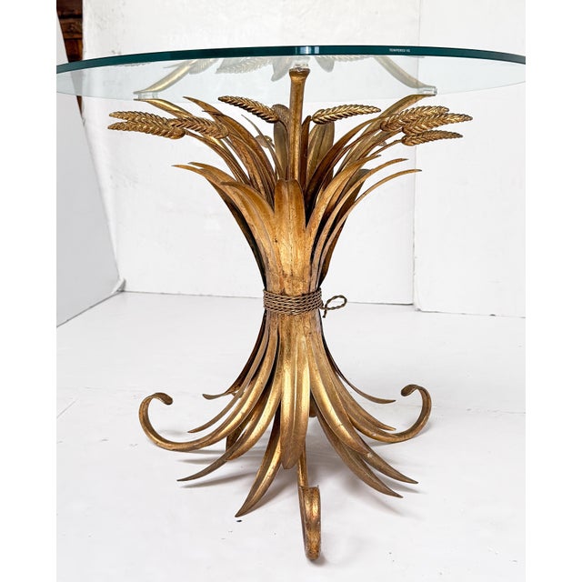 Metal Italian Wheat Sheaf Low Table of Gilt Metal With Round Top of Glass For Sale - Image 7 of 9