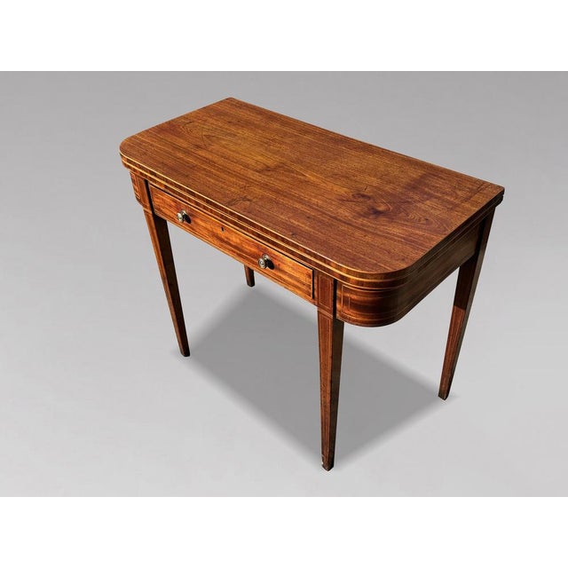 Antique George III Mahogany Inlaid Fold-Over Tea Table, 1780 For Sale - Image 10 of 14