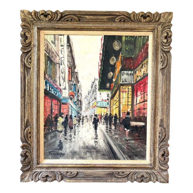 French Parisian Street Scene Oil Painting on Canvas by François For Sale