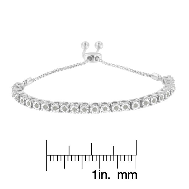 Early 21st Century .925 Sterling Silver 1/4 Cttw Miracle-Set Diamond 4”-10” Adjustable Bolo Tennis Bracelet (I-J Color, I3 Clarity) For Sale - Image 5 of 5