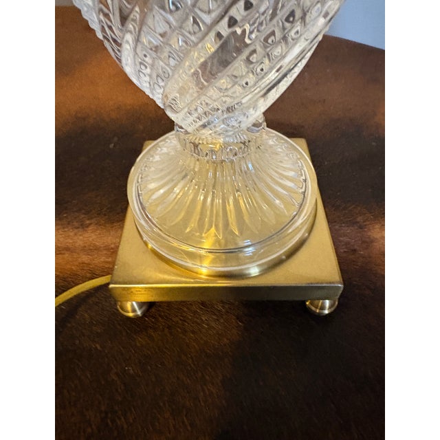 Vintage Wildwood Crystal Lamps W/ Silk Shades Antique Brass Footed Base & Crystal Finial - Pair For Sale - Image 10 of 10
