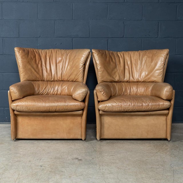 Vintage 20th Century Italian Brown Leather Armchairs from Lev & Lev, 1970s, Set of 2 For Sale - Image 3 of 18