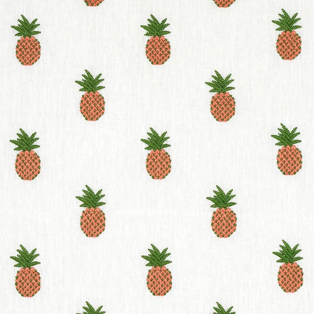 Sample - Schumacher Pineapple Embroidery Fabric, Apricot on Ivory For Sale