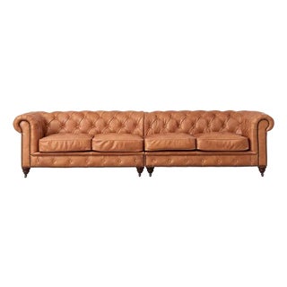 Century Chesterfield Sofa - Light Chestnut Leather - 118" For Sale