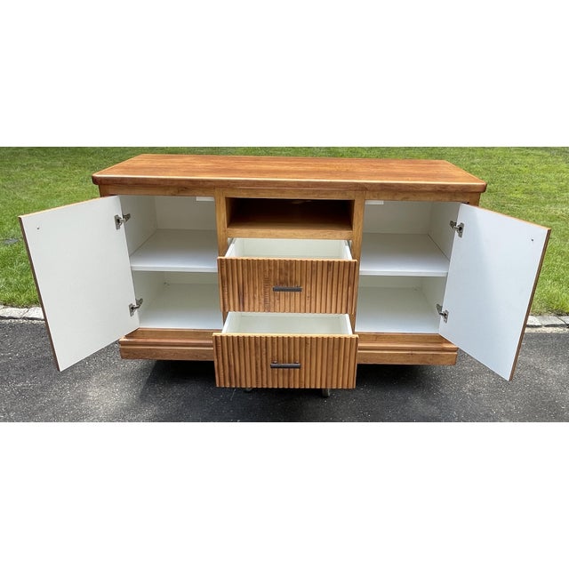 Wood 1990s Premium 3-Piece Fluted Maple Set - Credenza/Dresser & Pair of End Tables/Nightstands For Sale - Image 7 of 14