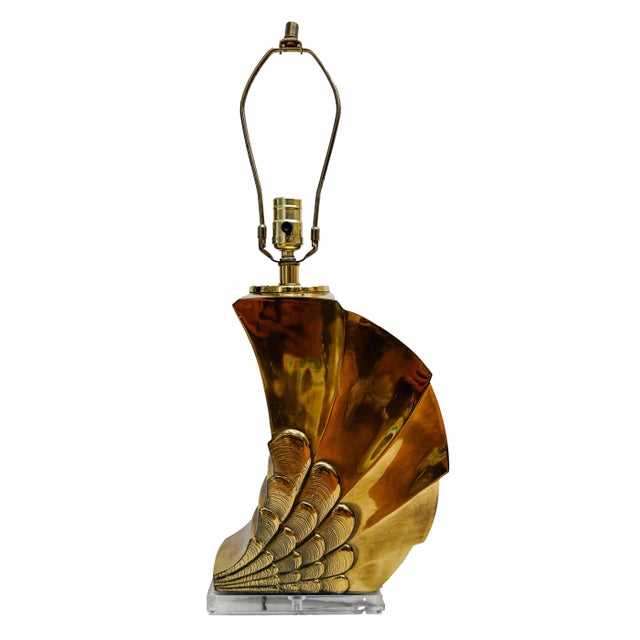 Mid 20th Century Mid-Century Brass Shell Table Lamps With Black Shades - Set of 2 For Sale - Image 5 of 12