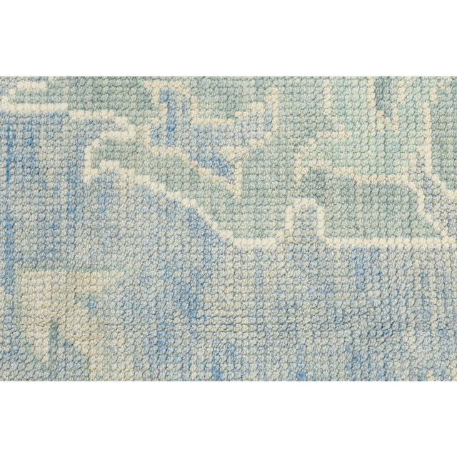 Hand-Knotted Modern Oushak Wool Rug in Soft Sky Blue, Cream & Muted Teal For Sale - Image 11 of 11