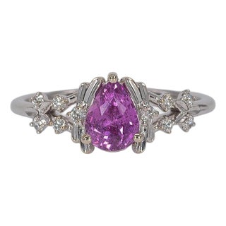 Pink Sapphire Ring With Earth-Mined Diamond Accents: Solid 14k Gold, Size 6.75 For Sale