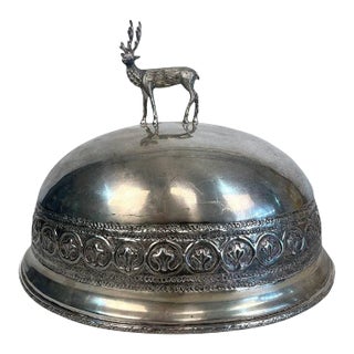 Antique Stag Covered Silverplate Meat Dome For Sale