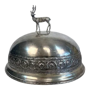 Antique Stag Covered Silverplate Meat Dome