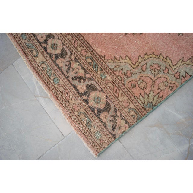 Distressed Oushak Runner Rug Faded Colors Low Pile Pink Hallway Decor - 3'1″x 12'5″ For Sale - Image 10 of 12
