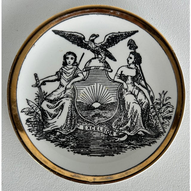 Gold Piero Fornasetti 1950s Emblems of the States Coaster Set of 7, Italy For Sale - Image 8 of 11