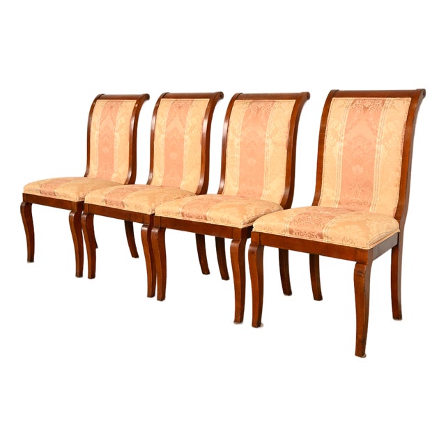 Baker Furniture Style Regency Carved Mahogany Dining Chairs, Set of Four For Sale