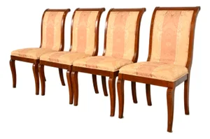 Baker Furniture Style Regency Carved Mahogany Dining Chairs, Set of Four