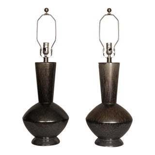 Mid 20th Century Stig Lindberg Style Ceramic Lamps - a Pair For Sale