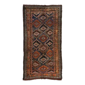 Antique Green Blue Tribal Geometric Persian Kurd Area Rug, circa 1920s-1930s