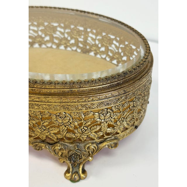Vintage Oversized Pierced Brass Ormolu Jewelry Box For Sale - Image 12 of 12