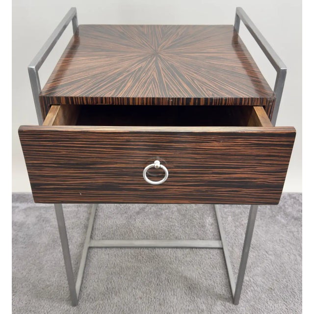 Brown Mid-Century Modern Macassar Zebra Design & Iron Nightstand or End Table, a Pair For Sale - Image 8 of 12
