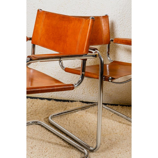 Mid-Century Modern Chairs in Cognac Brown Leather, 1970s, Set of 2 For Sale - Image 12 of 12