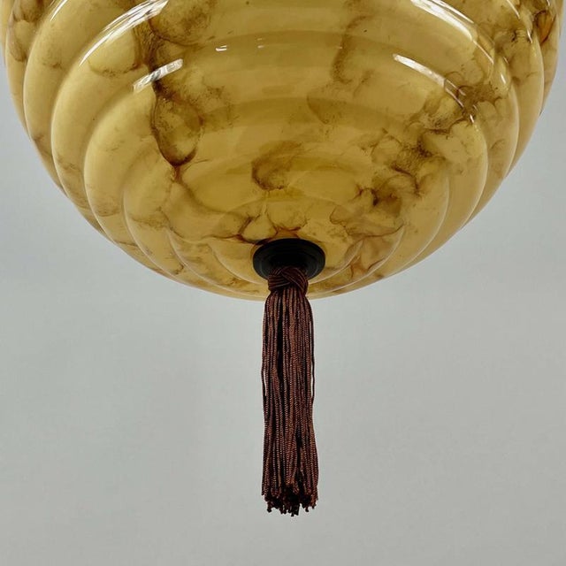 Opaline Glass and Burnished Brass Beehive Ball Pendant, Germany, 1930s For Sale - Image 14 of 18