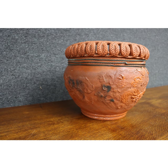 Japanese Japanese Tokoname Ware Dragon Motif Terracotta Jardinère For Sale - Image 3 of 11