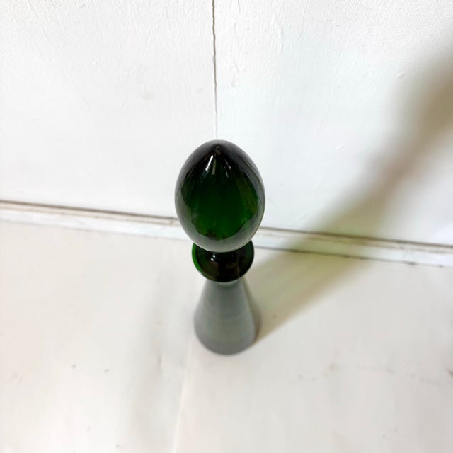 Mid 20th Century Empoli Genie Bottle Green XL 29" MCM Italian Art Glass Made in Italy Attributed For Sale - Image 5 of 12