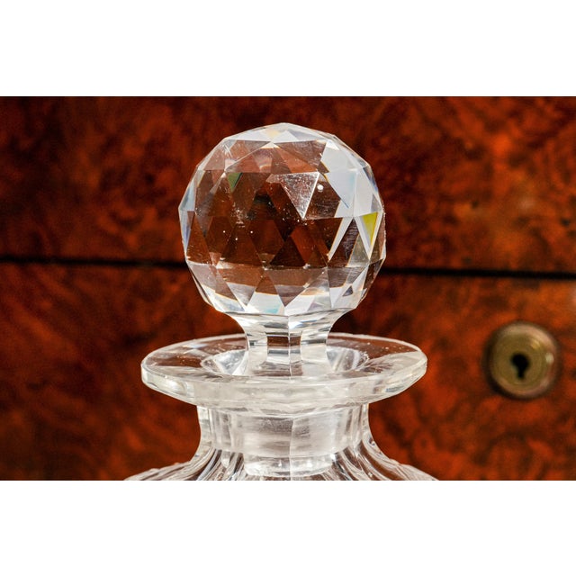 Brown Stunning 19th Century Antique Victorian English Burl Wood 3-Decanter Box With Bramah Lock & Cut Crystal Decanter Luxury Home Decor Barware For Sale - Image 8 of 18