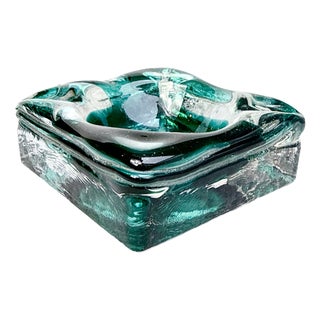 Vintage Murano Glass Ashtray in Green Glass, 1970s For Sale