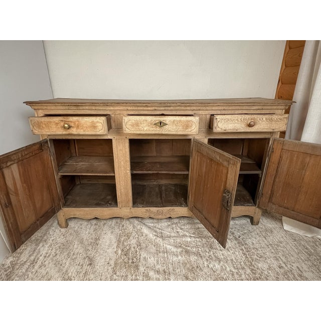 19th Century French Provincial Solid Oak Buffet in Natural Bleached Finish For Sale - Image 9 of 14