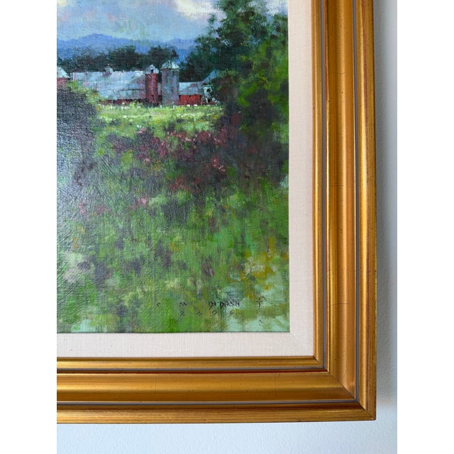 Vintage Impressionist Red Farm Landscape Oil on Board Painting – Signed, Wood Framed For Sale - Image 9 of 12