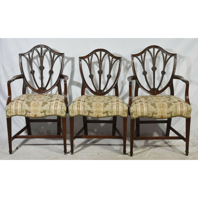Charak Mahogany Federal Shield Back Chairs Striped Damask Bench Made