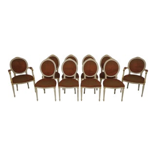 Set of 10 French Louis XVI Medallion Back Dining Room Chairs For Sale