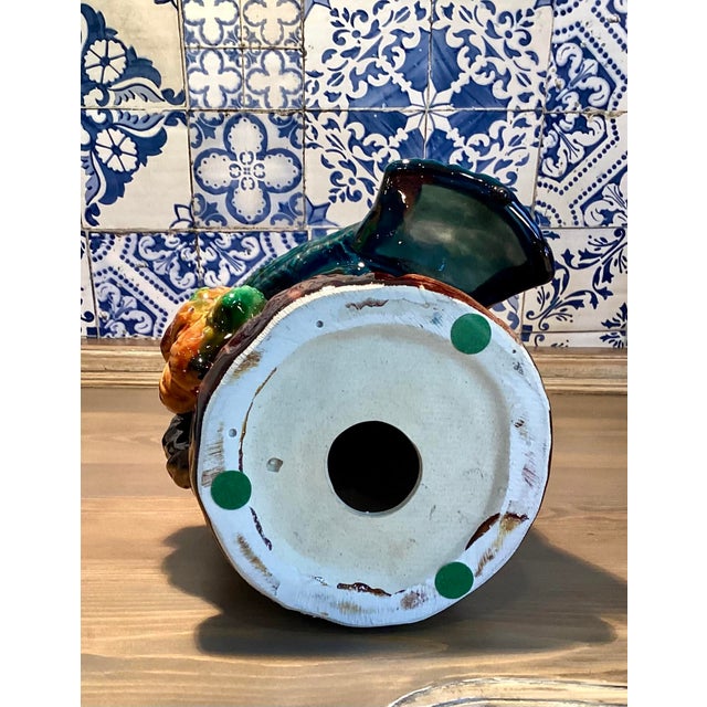 Late 20th Century Vintage Large Parrot Cockatoo on Perch Glazed Ceramic Bird Sculpture in Vibrant Blue and Orange Polychrome For Sale - Image 10 of 10