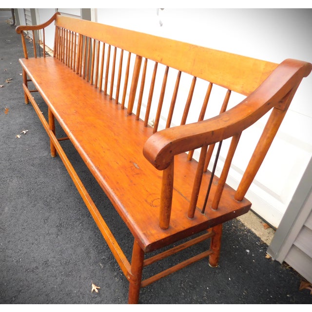 Antique Early American Handmade Maple Settlers Bench For Sale - Image 10 of 12
