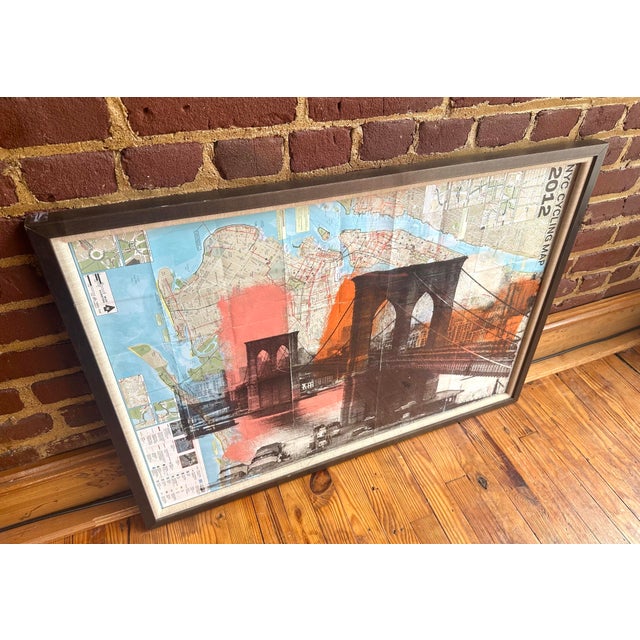 2010s Denis Ouch Brooklyn Bridge Screen Print & Spray Paint Over Nyc Cycling Map For Sale - Image 5 of 9