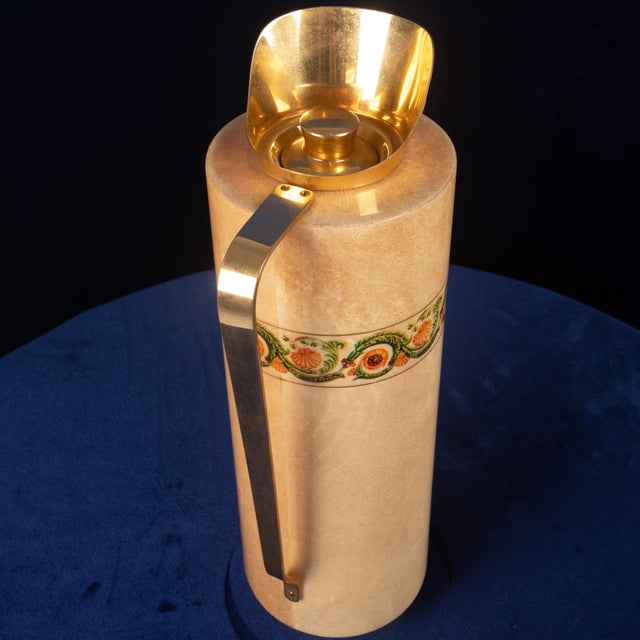 Goatskin Parchment Mod. 1157D Thermos with Decorative Frieze from Aldo Tura, 1970s For Sale - Image 15 of 18