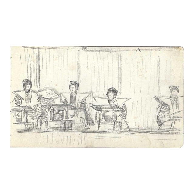1907 Japanese Figures Drawing For Sale