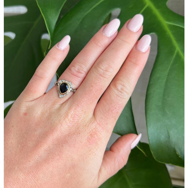 Contemporary Sapphire and Diamond Heart Ring, Size 6 For Sale - Image 3 of 4