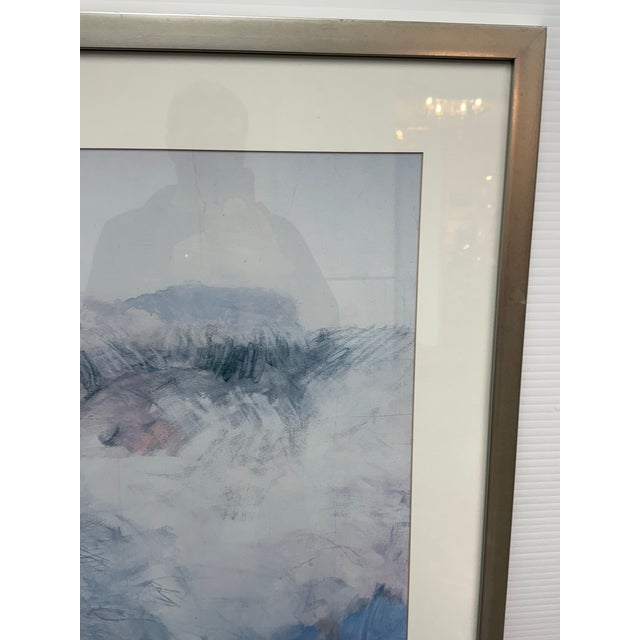 Paper Contemporary Blue + White Brush Strokes Print, Framed For Sale - Image 7 of 12