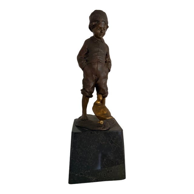 Late 19th Century, Julius Paul Schmidt-Felling, "Goose Boy" Bronze Sculpture For Sale