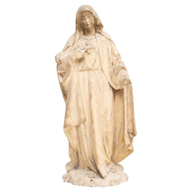 Large Traditional Plaster Virgin Sculptural Figure, 1930s For Sale - Image 17 of 17