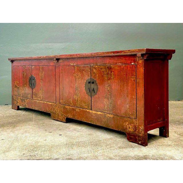Vintage Asian Medallion Reclaimed Wood Long Credenza For Sale - Image 12 of 12