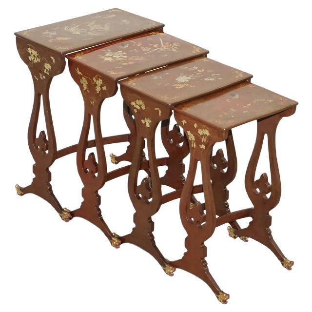 Chinese Brown Lacqurered Tables, 1880s, Set of 4 For Sale