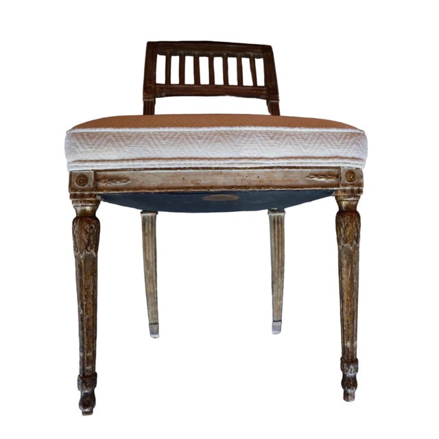 Pair of Antique Gustavian Style Open Back Chairs With Diamond Pattern Upholstery For Sale In Portland, OR - Image 6 of 10
